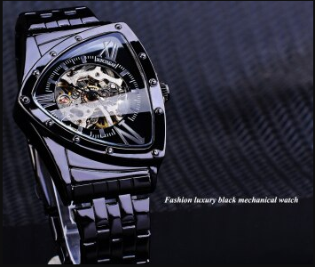 DUNCOUGAR Triangle Skeleton Black Automatic Watch Stainless Steel Men Business Sport Irregular Mechanical Wristwatch discountshub