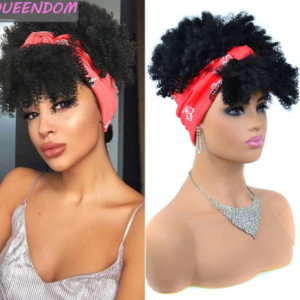Fluffy Headband Wigs for Black Women Short Afro Kinky Curly Headwrap Wig High Temperature Natural Synthetic Headband Scarf Wig discountshub