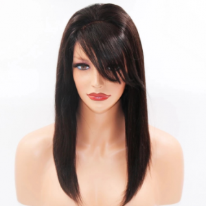 Fringe Wigs Silky Straight Lace Front Synthetic Hair Wigs With Side Part Bangs Pre Plucked Hairline Cheap Wigs Bleach Knots discountshub