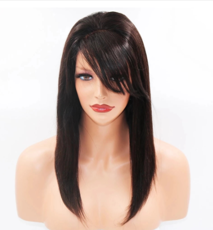 Fringe Wigs Silky Straight Lace Front Synthetic Hair Wigs With Side Part Bangs Pre Plucked Hairline Cheap Wigs Bleach Knots discountshub