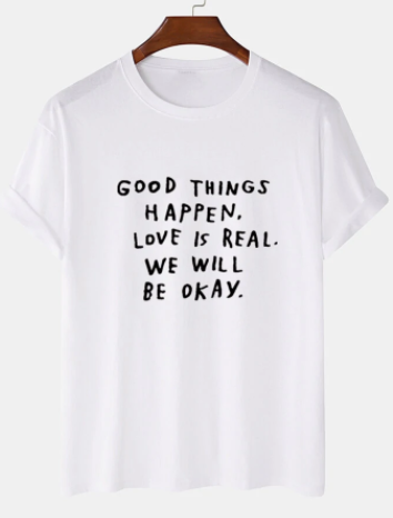 Mens 100% Cotton Letter Slogan Print Crew Neck Plain Short Sleeve T-Shirts discountshub