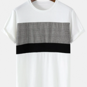 Mens Color Block Patchwork Cotton Casual Short Sleeve T-Shirts discountshub