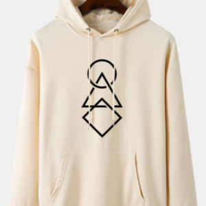 Mens Geometric Print Dropped Shoulders Cotton Casual Drawstring Hoodies discountshub