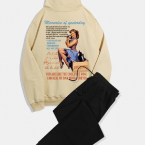 Mens Letter Girl Dog Print Cotton Street Hoodies Two Pieces Outfits