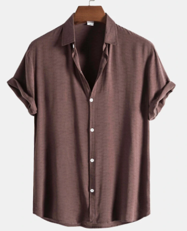 Mens Pure Color Lapel Button Up Cotton Basics Short Sleeve Shirts discountshub