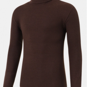 Mens Solid Color Turtleneck Ribbed Knit Basics Long Sleeve T-Shirts discountshub