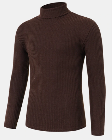 Mens Solid Color Turtleneck Ribbed Knit Basics Long Sleeve T-Shirts discountshub