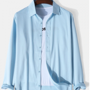 Mens Solid Lapel Button Up Cotton Basics Long Sleeve Shirts discountshub