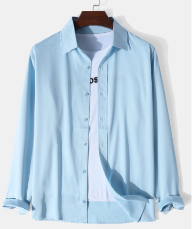 Mens Solid Lapel Button Up Cotton Basics Long Sleeve Shirts discountshub