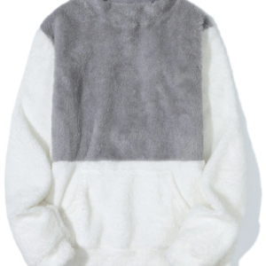 Mens Two Tone Patchwork Crew Neck Plush Casual Pullover Sweatshirts discountshub