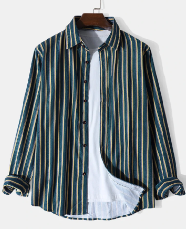 Mens Vertical Stripe Button Up Corduroy Casual Long Sleeve Shirts discountshub