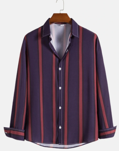 Mens Vertical Striped Button Up Casual Long Sleeve Shirts discountshub