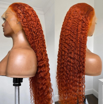 Middle Part Ginger Orange 180% Density 20-26 Inch Long Kinky Curly Synthetic Lace Front Wig For Black Women PrePlucked BabyHair discountshub