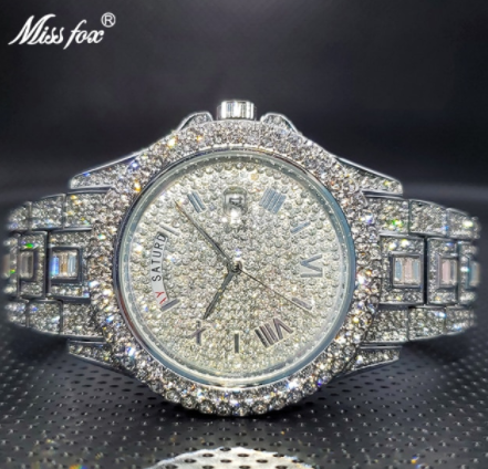Relogio Masculino Luxury MISSFOX Ice Out Diamond Watch Multifunction Day Date Adjust Calendar Quartz Watches For Men Droshipping discountshub