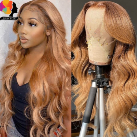 Remyblue Ginger Blonde Transparent Lace Front Human Hair Wigs Pre Plucked  Highlight Brown Body Wave Human Hair Wigs Indian Remy - Discountshub