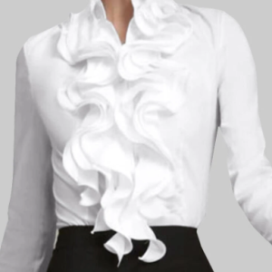 Ruffled Decorat Long Sleeve Button Work Elegant Blouse discountshub