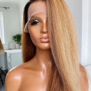 Yaki Ombre Blonde 26 Inch Long 180% Density Kinky Straight Synthetic Lace Front Wigs For Black Women Preplucked With BabyHair discountshub