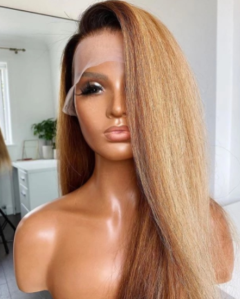 Yaki Ombre Blonde 26 Inch Long 180% Density Kinky Straight Synthetic Lace Front Wigs For Black Women Preplucked With BabyHair discountshub