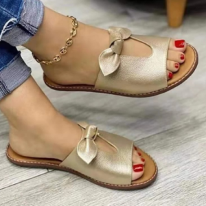 2021 New Summer New Women Leisure Fashion Bow Flat Sandals Sandals Comfortable Soft Bottom Women's Breathable Beach Sandals discountshub