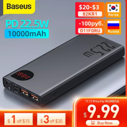Baseus Power Bank 10000mAh with 20W PD Fast Charging Powerbank Portable Battery Charger PoverBank For iPhone 12Pro Xiaomi Huawei discountshub