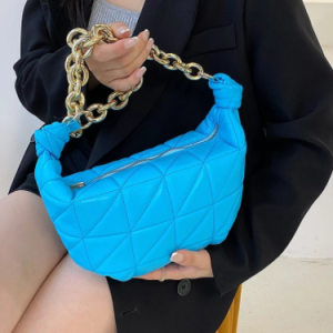 Brand Designer Women's Thick Chain Lingge Small Underarm Baguette Bag 2021 hit Winter Shoulder Handbags High Quality PU Leather discountshub