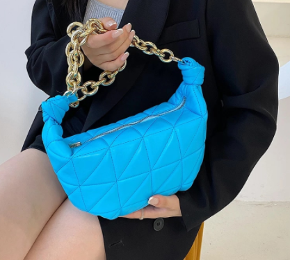 Brand Designer Women's Thick Chain Lingge Small Underarm Baguette Bag 2021 hit Winter Shoulder Handbags High Quality PU Leather discountshub