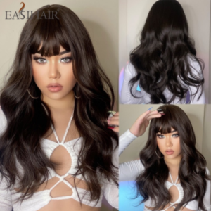 EASIHAIR Long Wave Synthetic Wigs with Bang Ombre Black Brown Women's Wigs Heat Resistant Fiber Natural Faker Hair Cosplay Daily discountshub