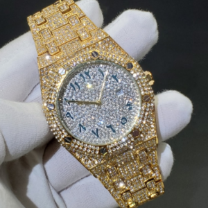 Hiphop MISSFOX Unique Arab Mens Watches Date Quartz Wristwatch Rose Gold Stainless Steel Baguette Diamond Watch For Men Jewelry discountshub