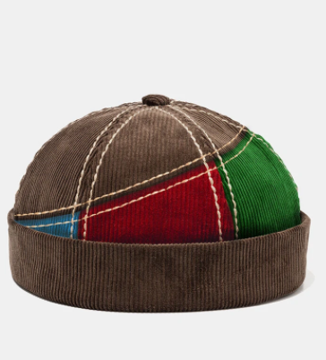 Men Corduroy Color Contrast Regular Patchwork Embroidery Thread Casual Brimless Beanie Landlord Cap Skull Cap discountshub