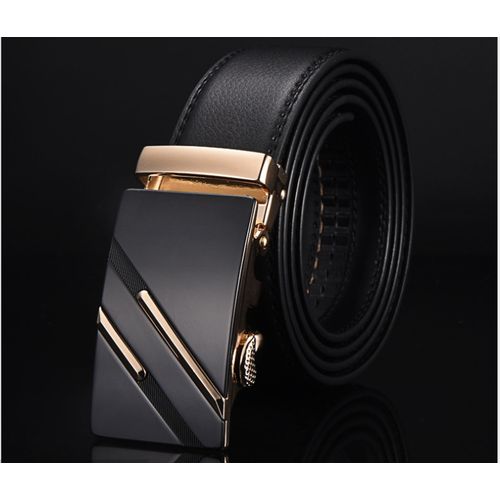 Men Designers Pin-less Metal Buckle Waist Leather Belt-Black discountshub