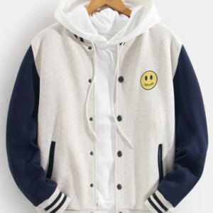 Mens Cartoon Print Baseball Collar Snap Button Cotton Casual Jackets discountshub