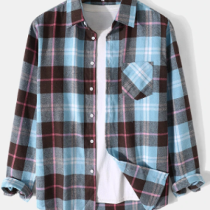 Mens Check Plaid Button Up Casual Long Sleeve Shirts With Pocket discountshub