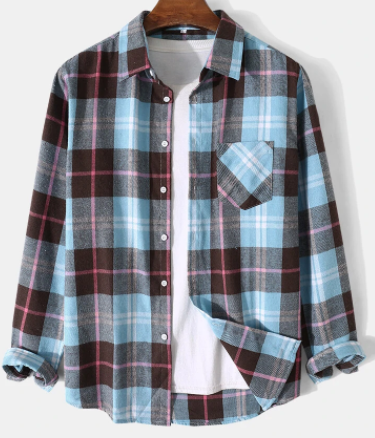 Mens Check Plaid Button Up Casual Long Sleeve Shirts With Pocket discountshub