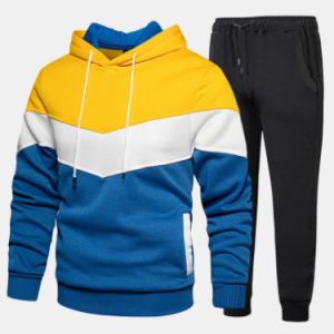 Mens Color Block Stitching Drawstring Hoodie Casual Sports Two Pieces Outfits discountshub