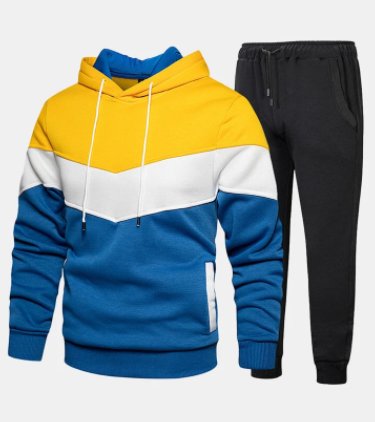 Mens Color Block Stitching Drawstring Hoodie Casual Sports Two Pieces Outfits discountshub