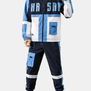 Mens Colorblock Patchwork Letter Print Street Hooded Jacket Two Pieces Outfits discountshub