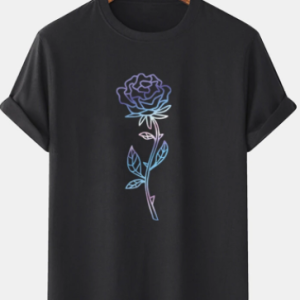 Mens Colorful Ombre Rose Floral Graphic 100% Cotton Short Sleeve T-Shirts discountshub