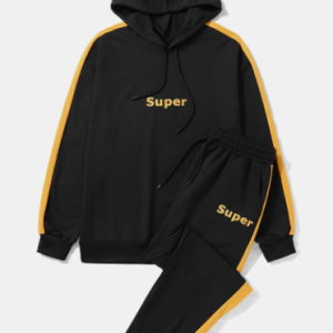 Mens Letter Print Side Contrast Patchwork Hoodie Cotton Two Pieces Outfits discountshub