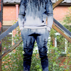 Mens Ombre Forest Printed Hoodie Loose Two Pieces Outfits With Sweatpants discountshub