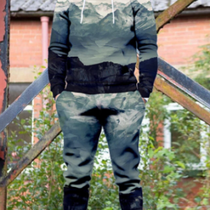 Mens Ombre Mountain Print Drawstring Hoodie Loose Two Pieces Outfits discountshub