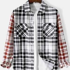 Mens Plaid Contrast Button Casual Long Sleeve Shirts With Flap Pocket discountshub