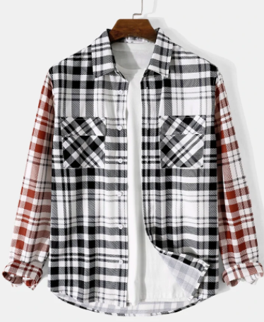 Mens Plaid Contrast Button Casual Long Sleeve Shirts With Flap Pocket discountshub