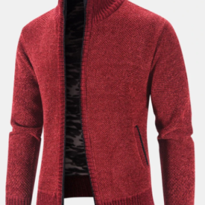 Mens Plain Chenille Knit Stand Collar Zipper Warm Cardigans With Pocket discountshub