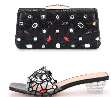 Party women's shoes wallet set glittering crystal shoes wedding banquet women's shoes 2021 Italian new design discountshub