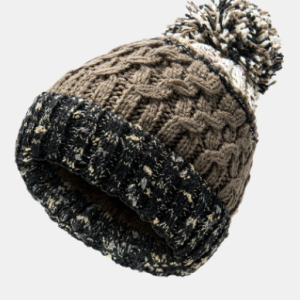 Unisex Mixed Color Knitted Plus Velvet Thickened Twist Pattern Fur Ball Decoration Flanging Warmth Beanie Hat discountshub