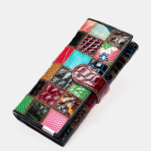 Women Genuine Leather Multicolor Patchwork Card Case Money Clips Wallet discountshub