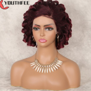 Youthfee Curly Lace Front Synthetic Wigs With Baby Hair 12" Burgundy Spring Curls Wig For Black Women Female Wave Crul Wigs discountshub