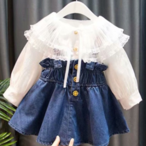 2pcs Dess Sets Dess And T Shirt Cotton Denim Baby Girls Dress Long Sleeve Child Clothing discountshub