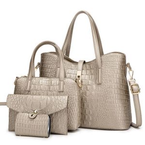 4 In 1 HandBags Messenger Bags PU Women Cross-Body Bags-Gold discountshub