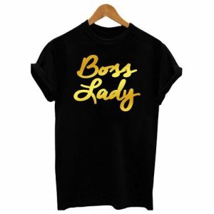 BOSS LADY QUALITY TEE SHIRT WITH PREMIUM GOLD PRINT - BLACK discountshub